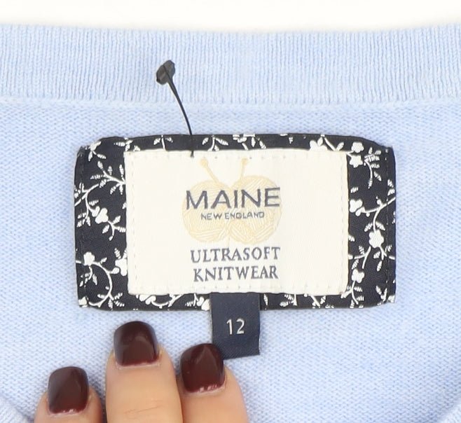 Maine New England Women's Blue Cotton Boat Neck Jumper Size 12