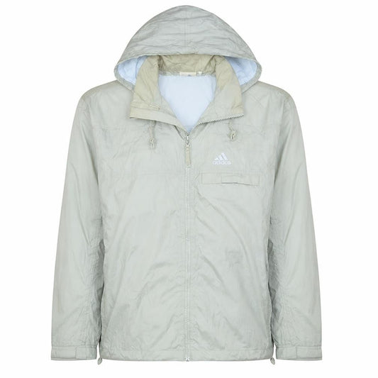 Front view of Adidas Men's Beige Windbreaker Jacket, size S, Hooded Lightweight