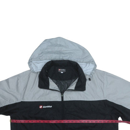 Lotto Men's Grey Black Windbreaker Jacket Hooded Size M