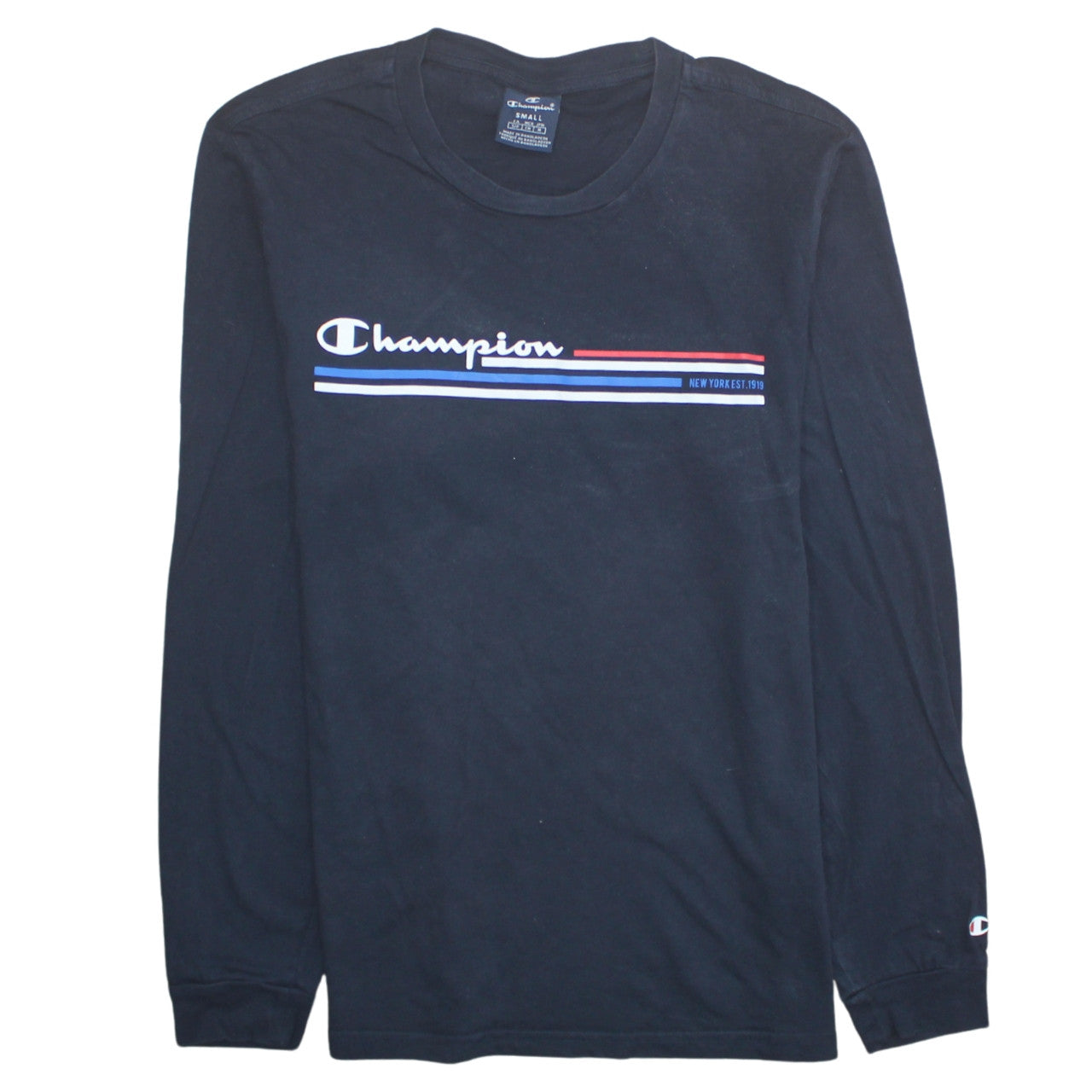 Champion Men's Black Long Sleeve Graphic Logo T-Shirt Size S