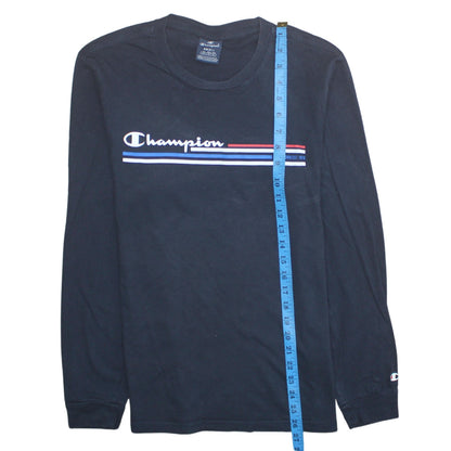 Champion Men's Black Long Sleeve Graphic Logo T-Shirt Size S