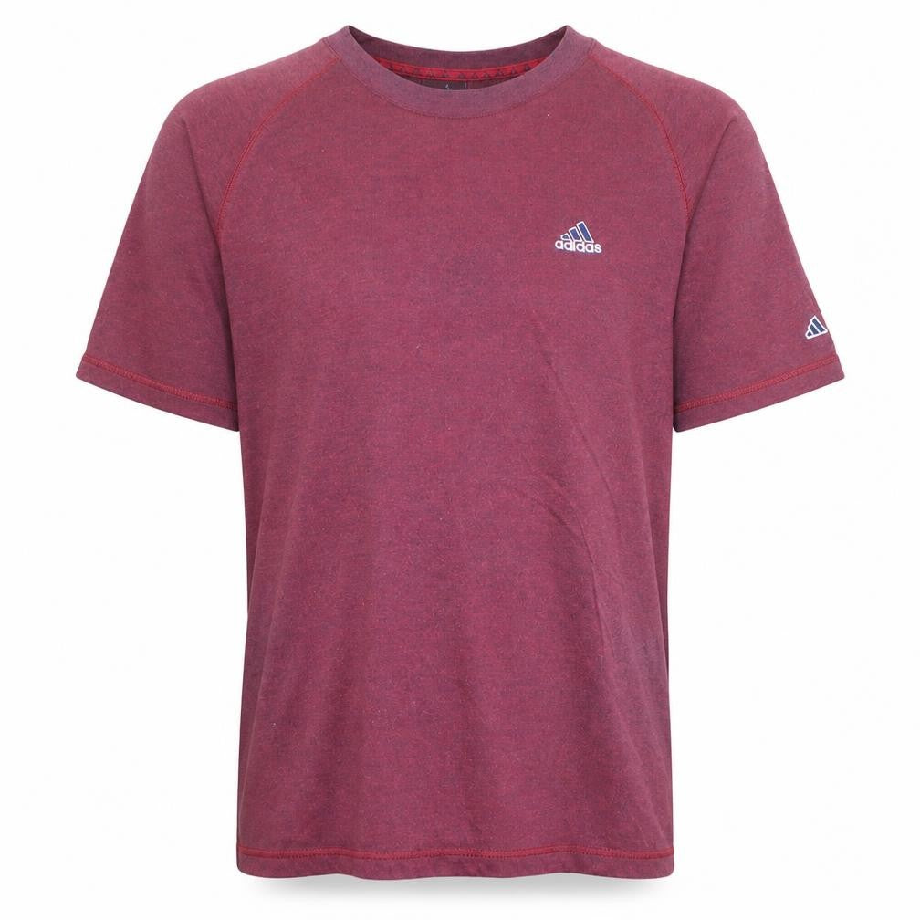 Front view of Adidas Men's Red Crew Neck Short Sleeve Cotton Blend T-Shirt, size L