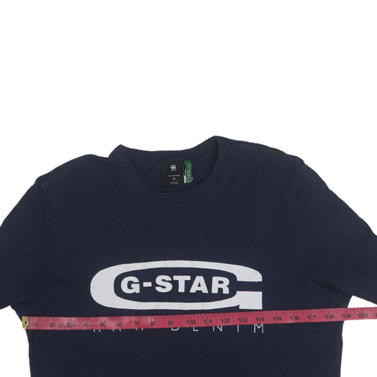 G-Star Raw Men's Blue Graphic Logo Cotton Crew Neck T-Shirt M