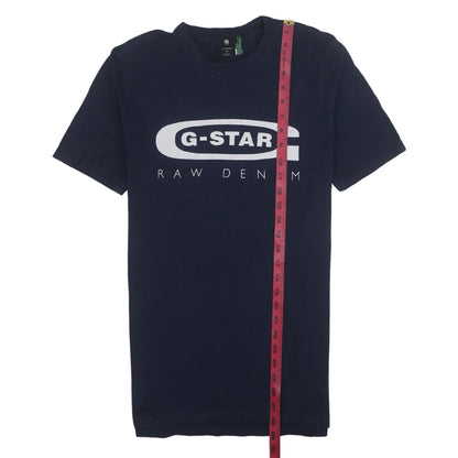 G-Star Raw Men's Blue Graphic Logo Cotton Crew Neck T-Shirt M