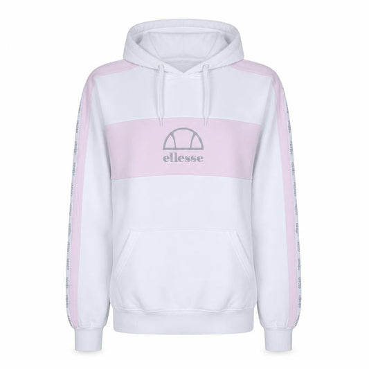 Front view of Ellesse women’s white pink hoodie uk 10 pullover logo hooded sweatshirt