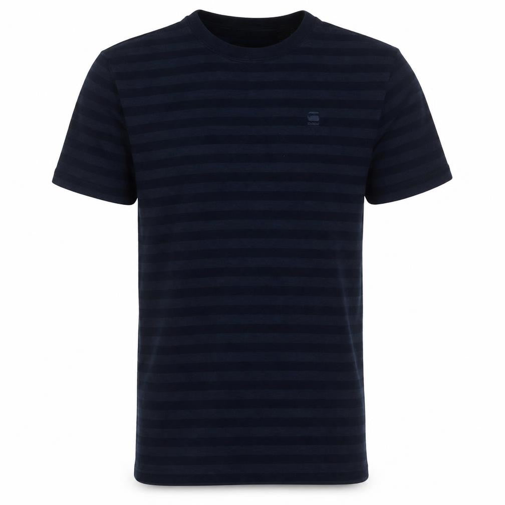 Front view of G-Star RAW Men's Blue Striped Slim Fit Cotton T-Shirt M