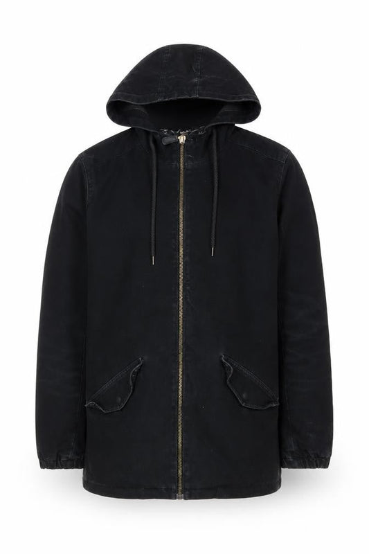Antioch Men's Black Cotton Hooded Parka Jacket Size S