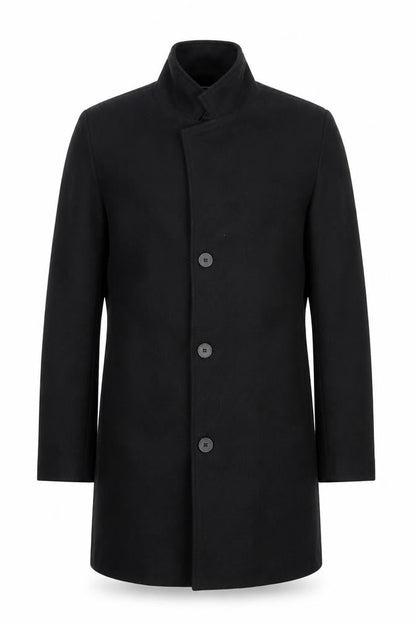 Fashion Men's Black XL Mid-Length Polyester Overcoat