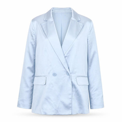 Bershka Women's Blue Satin Blazer Size 10 Mid-Length Smart Jacket