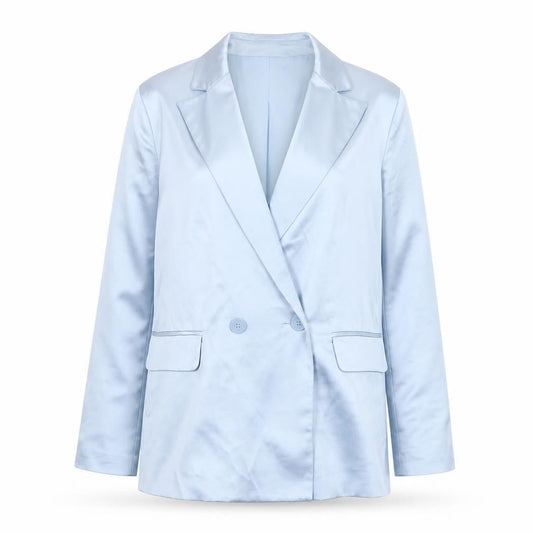 Bershka Women's Blue Satin Blazer Size 10 Mid-Length Smart Jacket