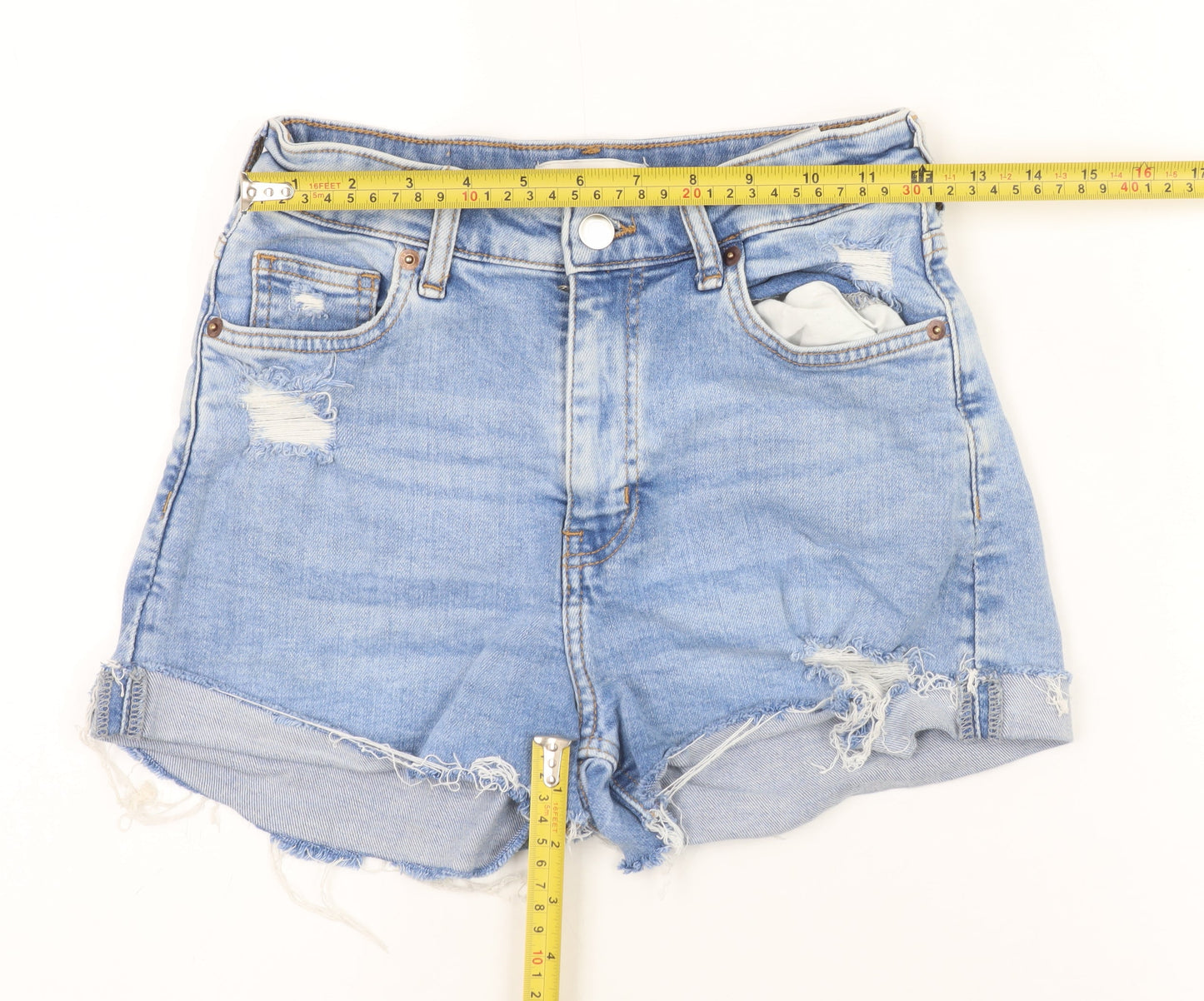 H&M Womens Blue Denim Cut-Off Shorts Size 6 High Rise