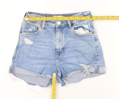 H&M Womens Blue Denim Cut-Off Shorts Size 6 High Rise