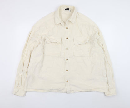 ASOS DESIGN Men's Ivory Corduroy Button-Up Shirt Size M
