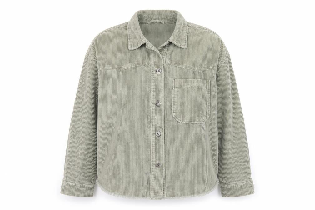 Zara Women Green Corduroy Basic Jacket XS Cotton Buttoned