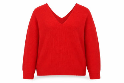 Primark Womens Red V-Neck Chunky Knit Pullover Jumper XL