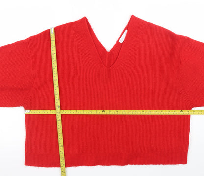 Primark Womens Red V-Neck Chunky Knit Pullover Jumper XL
