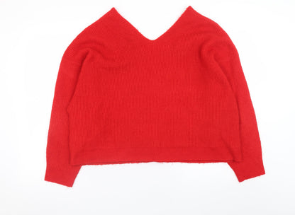Primark Womens Red V-Neck Chunky Knit Pullover Jumper XL