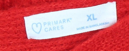 Primark Womens Red V-Neck Chunky Knit Pullover Jumper XL