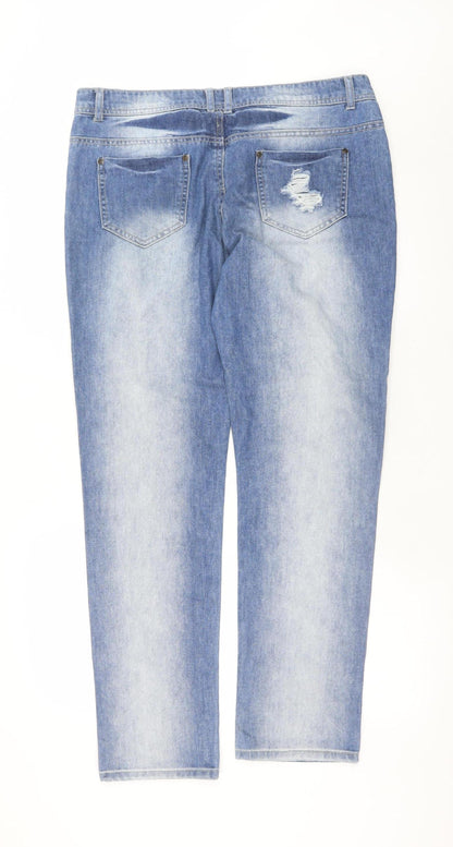 Denim Co. Men's Blue Distressed Light Wash Straight Jeans L