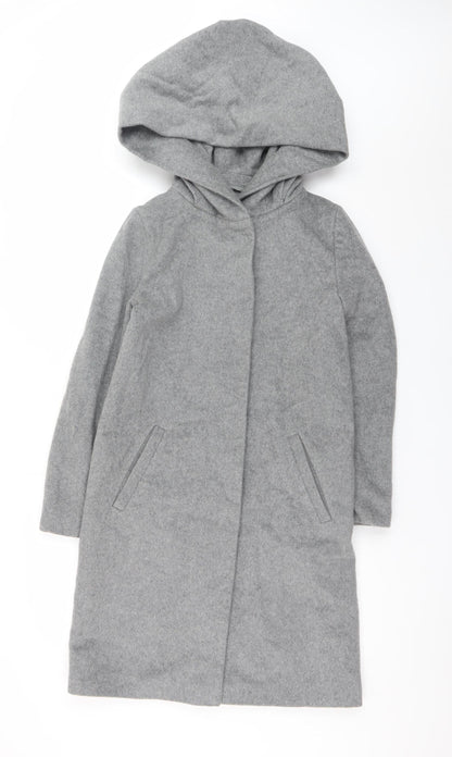 Hallhuber Women's Grey Wool Blend Hooded Long Coat Size 6