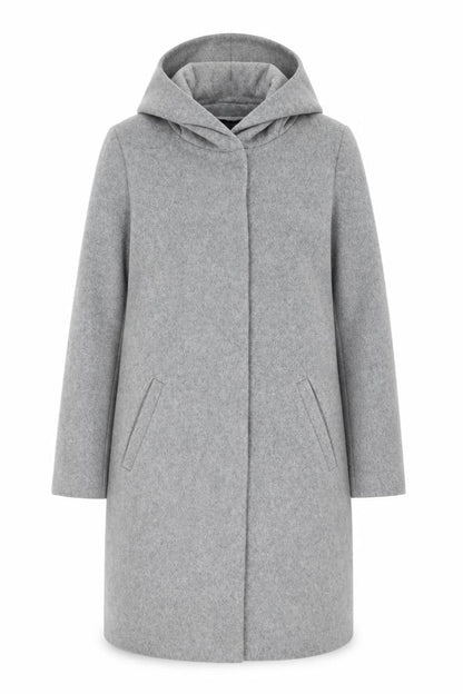 Hallhuber Women's Grey Wool Blend Hooded Long Coat Size 6