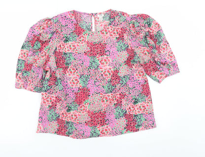 River Island Women’s Multicoloured Floral Puff Sleeve Tunic Blouse Size 10
