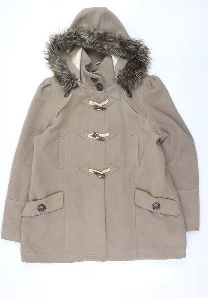 New Look Women’s Beige Hooded Duffle Coat Faux Fur Trim UK 18