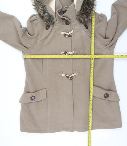 New Look Women’s Beige Hooded Duffle Coat Faux Fur Trim UK 18