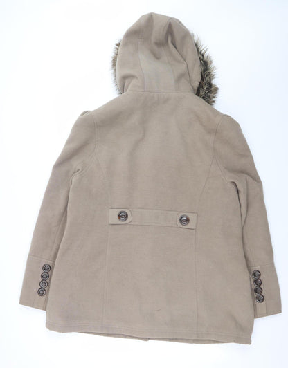 New Look Women’s Beige Hooded Duffle Coat Faux Fur Trim UK 18