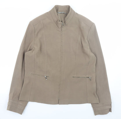 Style Collection Women Brown Size 14 Faux Suede Zip Jacket