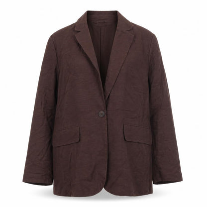 H&M Women Brown Linen Blend Single Breasted Blazer Size S