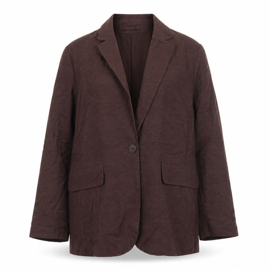 H&M Women Brown Linen Blend Single Breasted Blazer Size S
