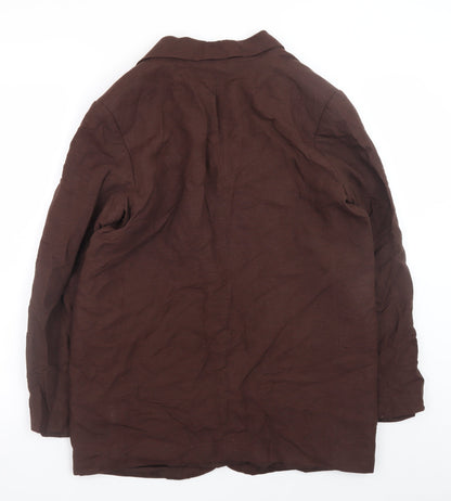 H&M Women Brown Linen Blend Single Breasted Blazer Size S