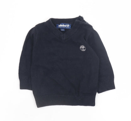 Timberland Boys Black Cotton V-Neck Pullover Sweater 6M