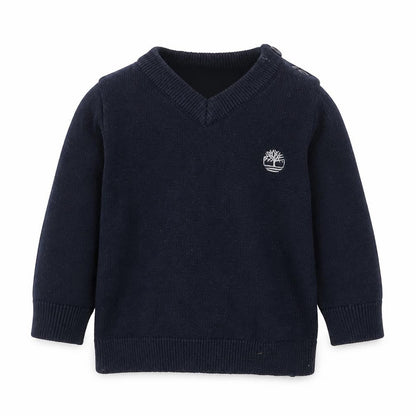 Timberland Boys Black Cotton V-Neck Pullover Sweater 6M