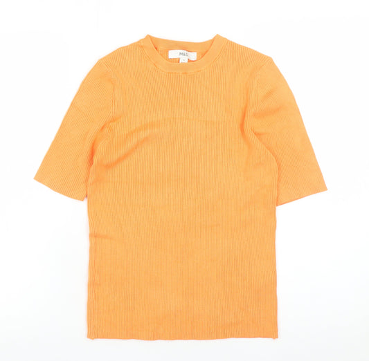 Marks and Spencer Women Orange Ribbed Knit Short Sleeve T-Shirt M