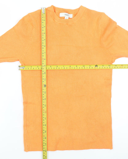 Marks and Spencer Women Orange Ribbed Knit Short Sleeve T-Shirt M