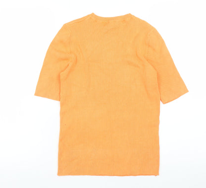Marks and Spencer Women Orange Ribbed Knit Short Sleeve T-Shirt M