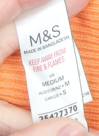 Marks and Spencer Women Orange Ribbed Knit Short Sleeve T-Shirt M