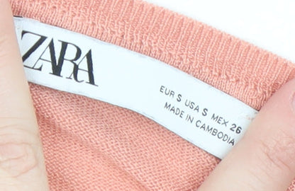 Zara Womens Pink Crew Neck Long Sleeve Pullover Jumper Size S