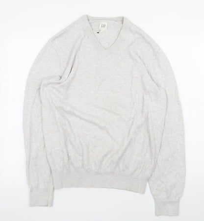 GAP Men’s Grey V-Neck Cotton Blend Pullover Jumper Size M