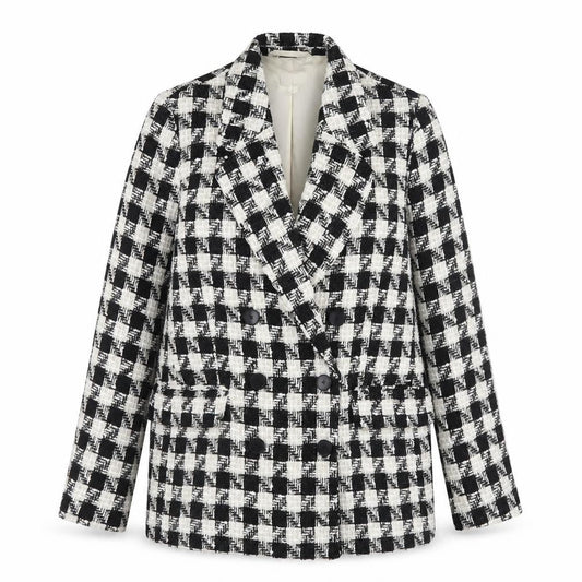 H&M Women's Black White Check Tweed Blazer Size 10