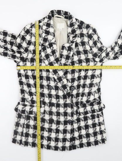 H&M Women's Black White Check Tweed Blazer Size 10