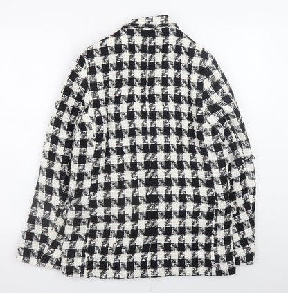 H&M Women's Black White Check Tweed Blazer Size 10