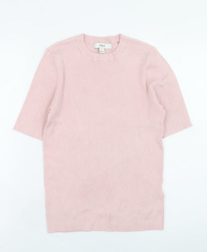 Marks and Spencer Women’s Pink Ribbed Knit Short Sleeve Top M