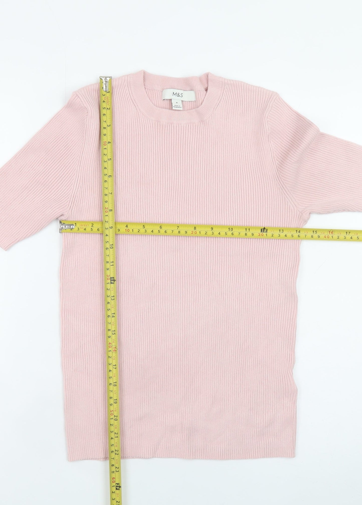 Marks and Spencer Women’s Pink Ribbed Knit Short Sleeve Top M