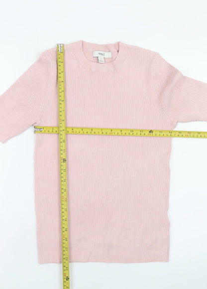Marks and Spencer Women’s Pink Ribbed Knit Short Sleeve Top M