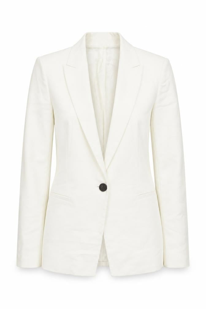 Zara Women White Slim Fit Cotton Blend Blazer Jacket Size S