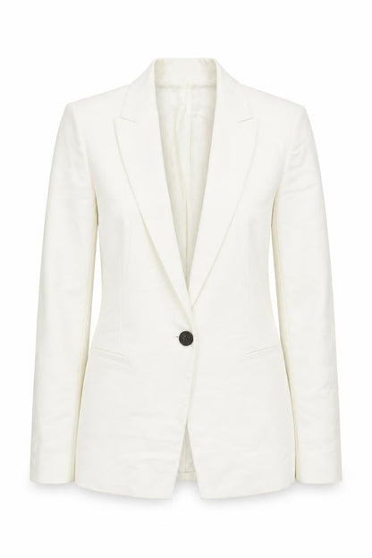 Zara Women White Slim Fit Cotton Blend Blazer Jacket Size S