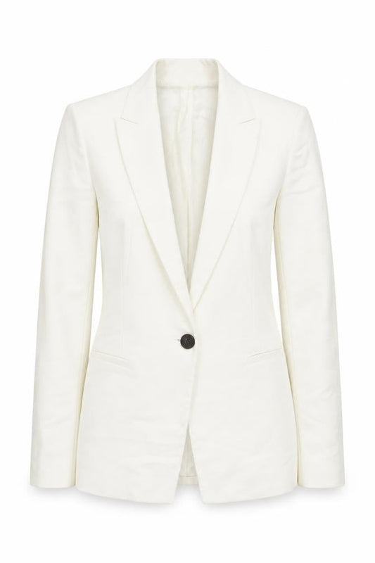 Zara Women White Slim Fit Cotton Blend Blazer Jacket Size S